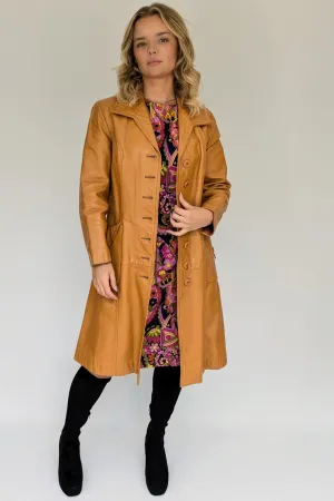 1970's Long Leather Tan Coat