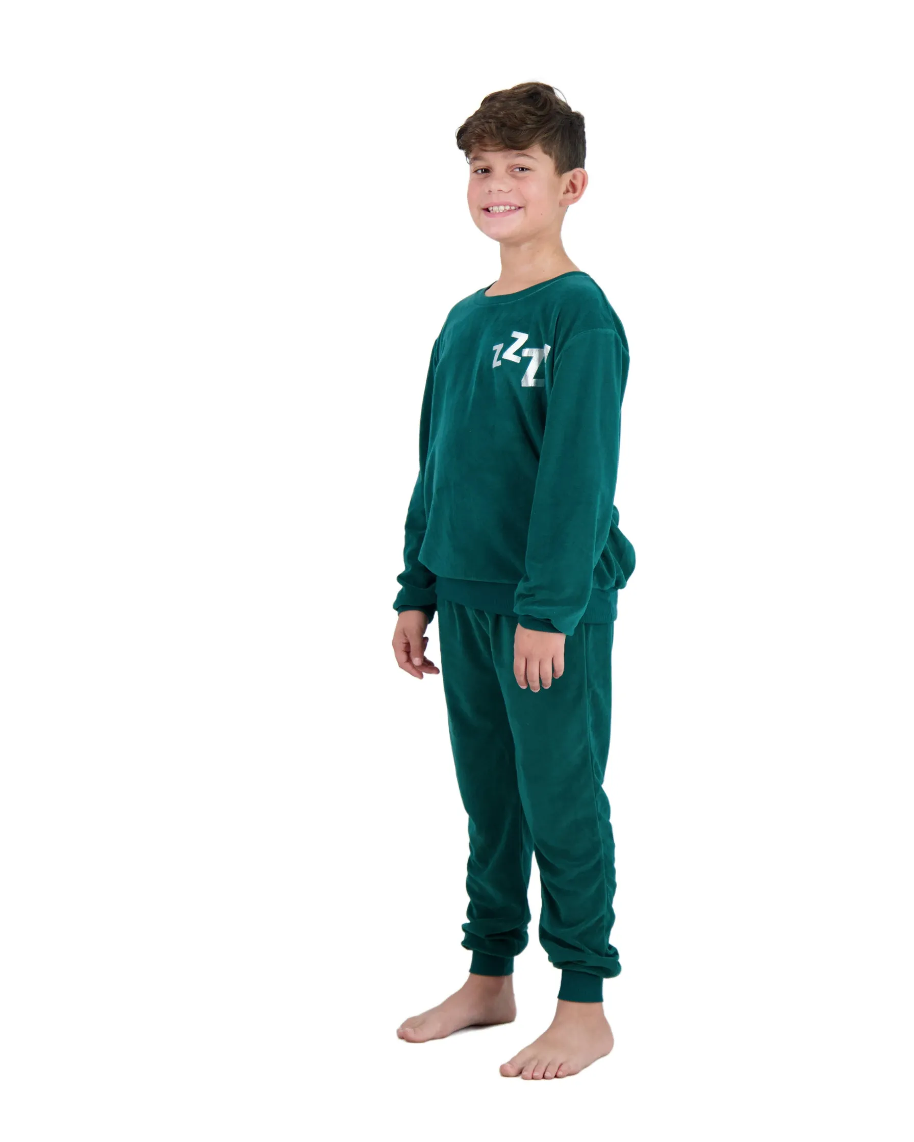2-Piece Boys Velour Pajama Sets- Zzz, Green & Sliver Pajama Sets for Toddlers & Boys