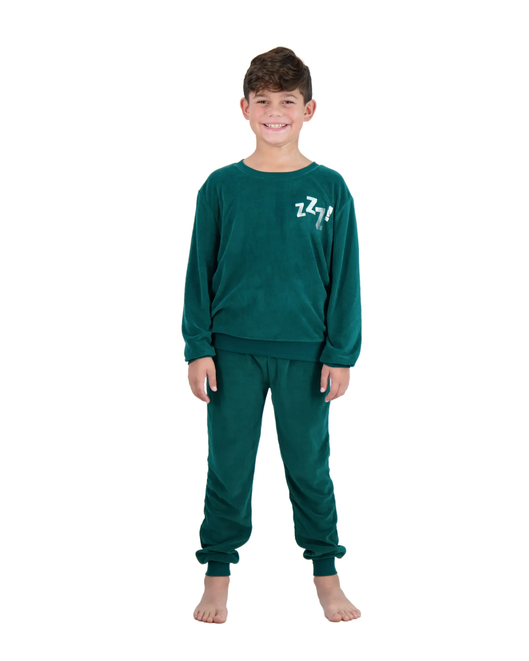 2-Piece Boys Velour Pajama Sets- Zzz, Green & Sliver Pajama Sets for Toddlers & Boys