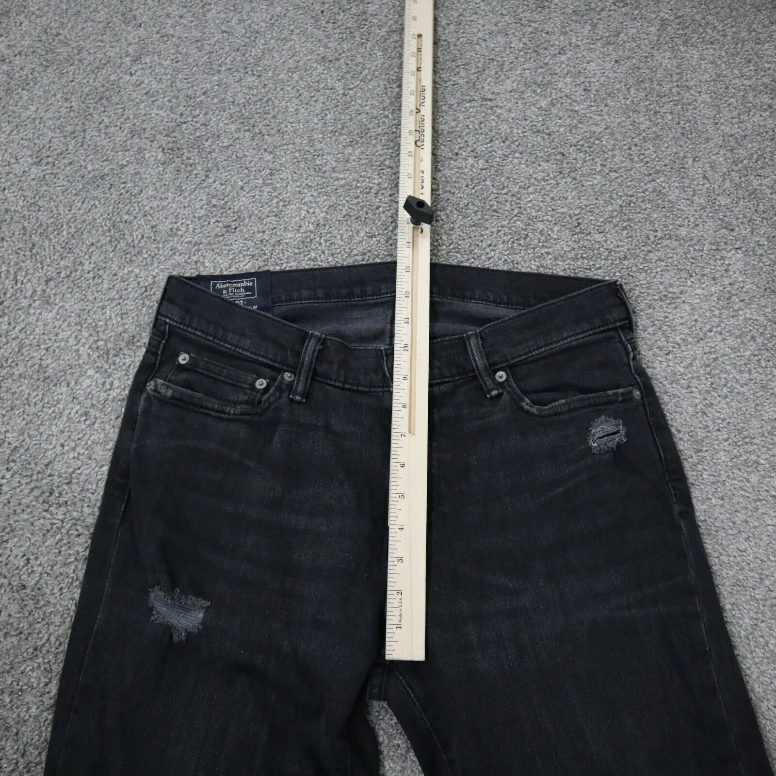 Abercrombie & Fitch Mens Rustin Athletics Slim Distressed Jeans Black SZ 32X32