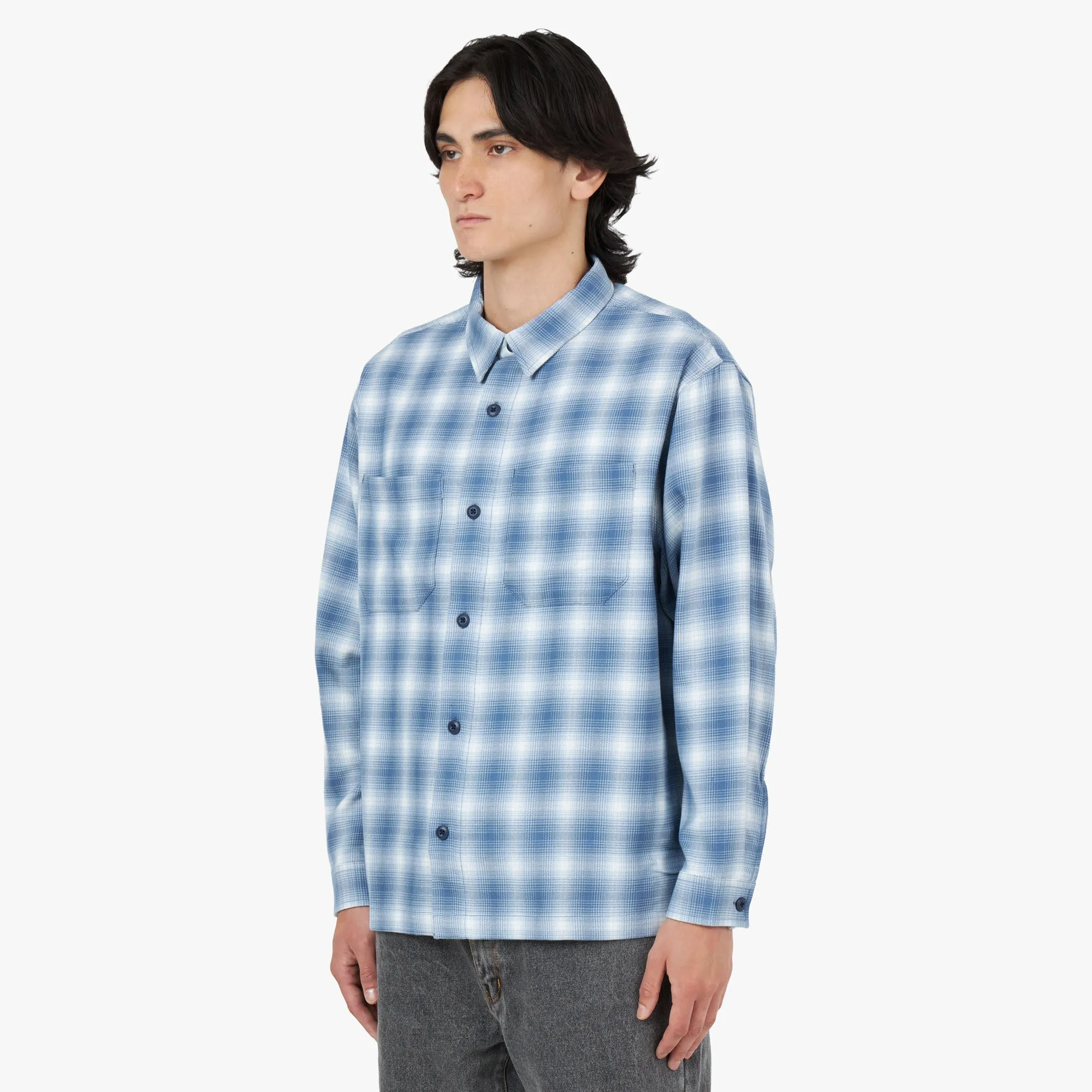 Adsum Flat Hem Workshirt / Blue Shadow Plaid