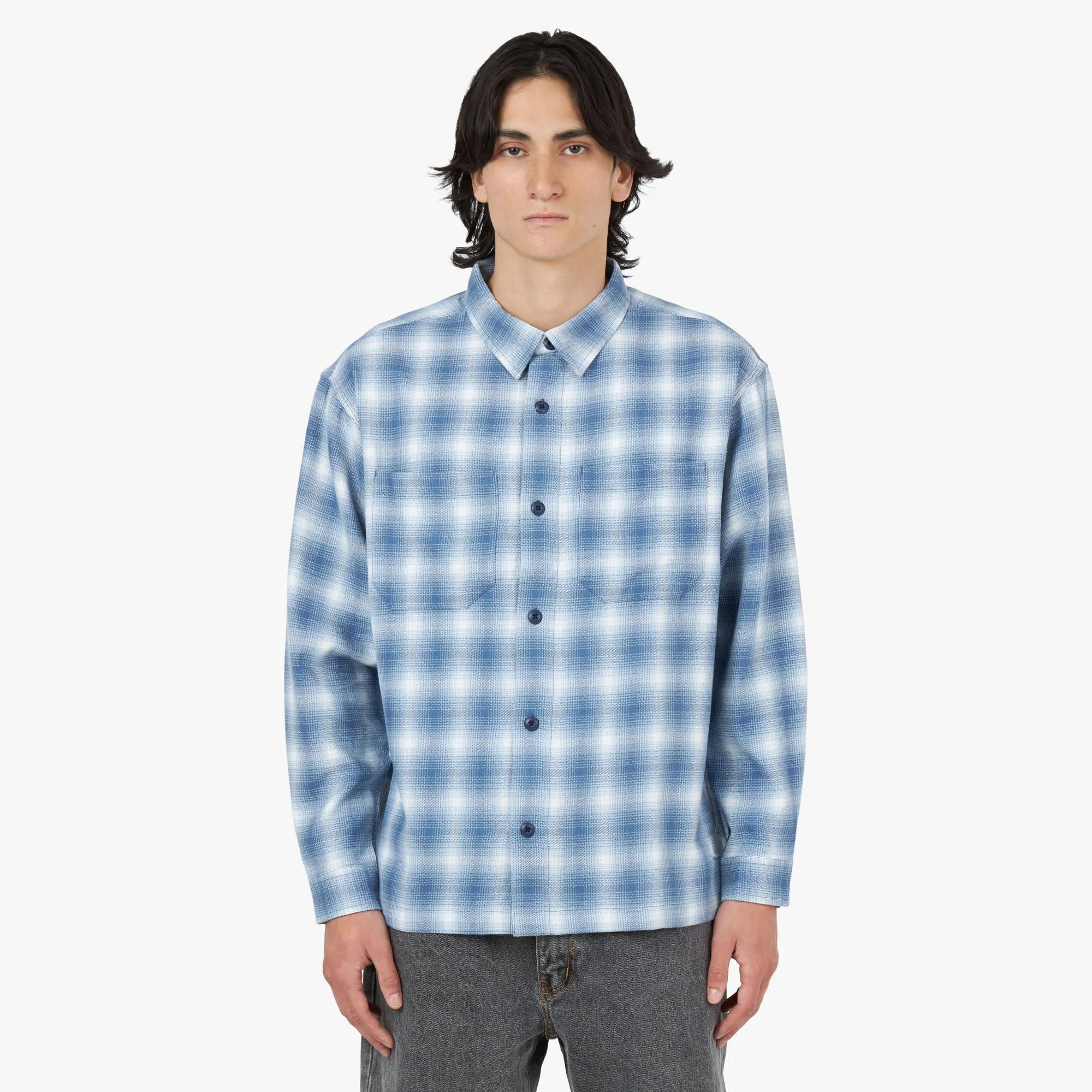 Adsum Flat Hem Workshirt / Blue Shadow Plaid