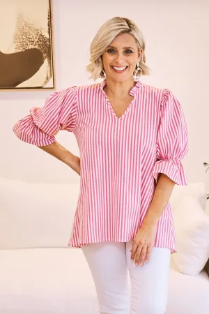 Alessandra Short Sleeve Striped Top Pink