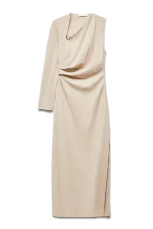 Ambra Tailored One Sleeve Midi Dress, Beige