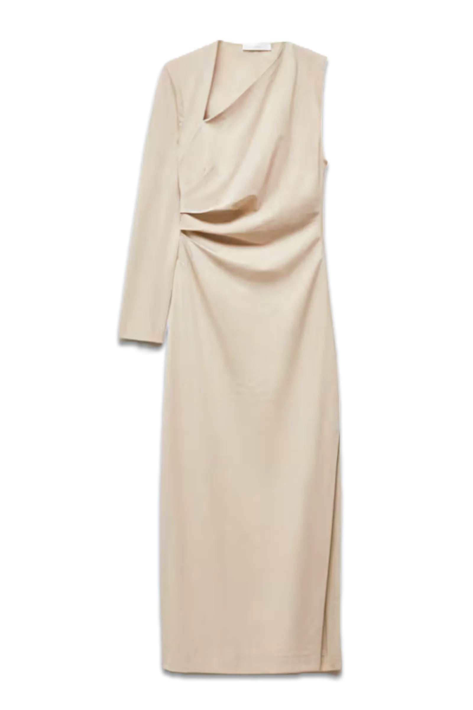 Ambra Tailored One Sleeve Midi Dress, Beige