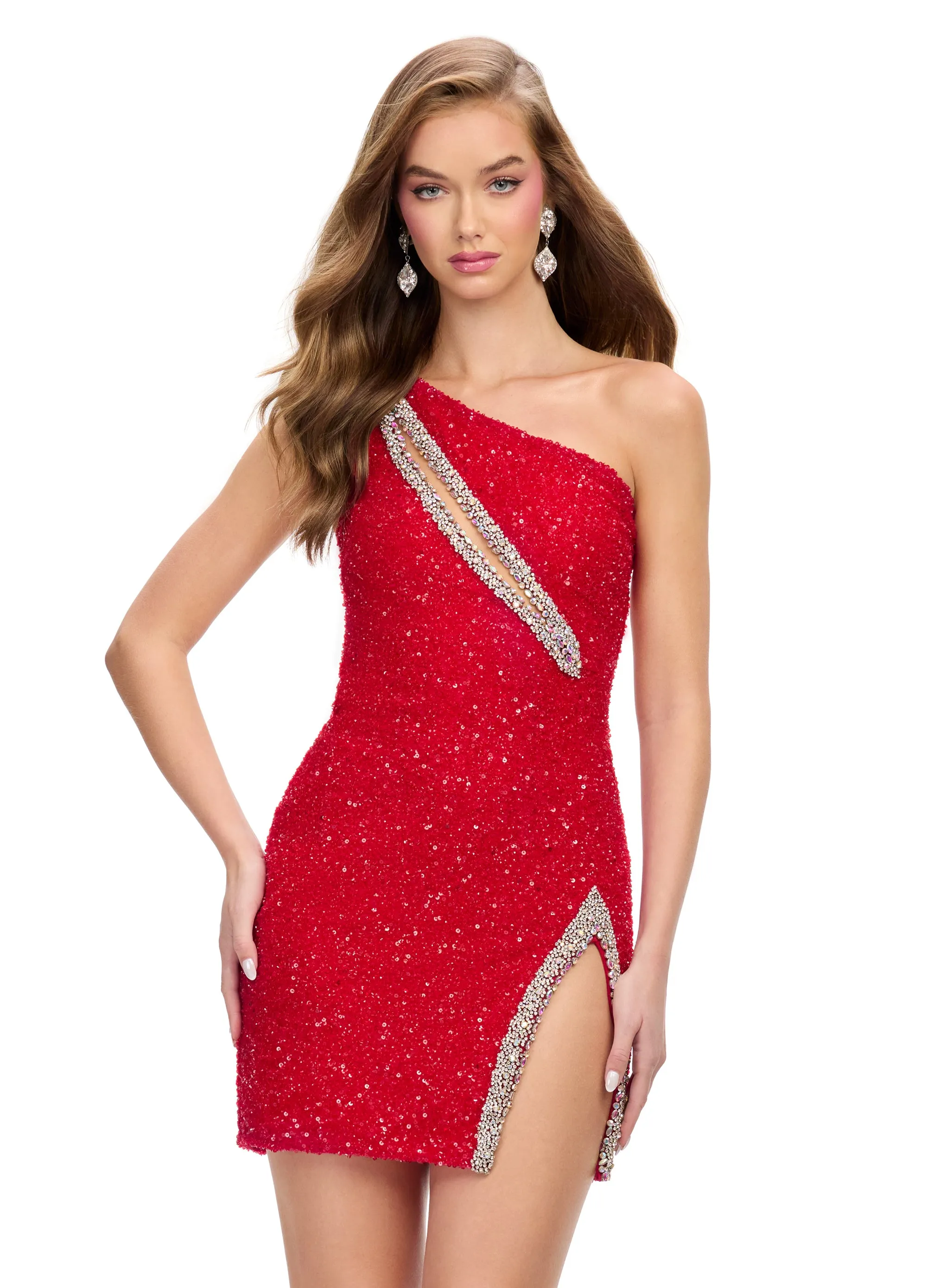 Ashley Lauren 4754 Cocktail Dress One Shoulder Cutout slit formal homecoming gown