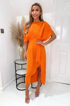 AX PARIS BLOOD ORANGE BATWING TOP WRAP SKIRT MIDI DRESS