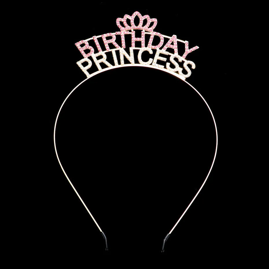Birthday Princess Rhinestone Embellished Message Headband