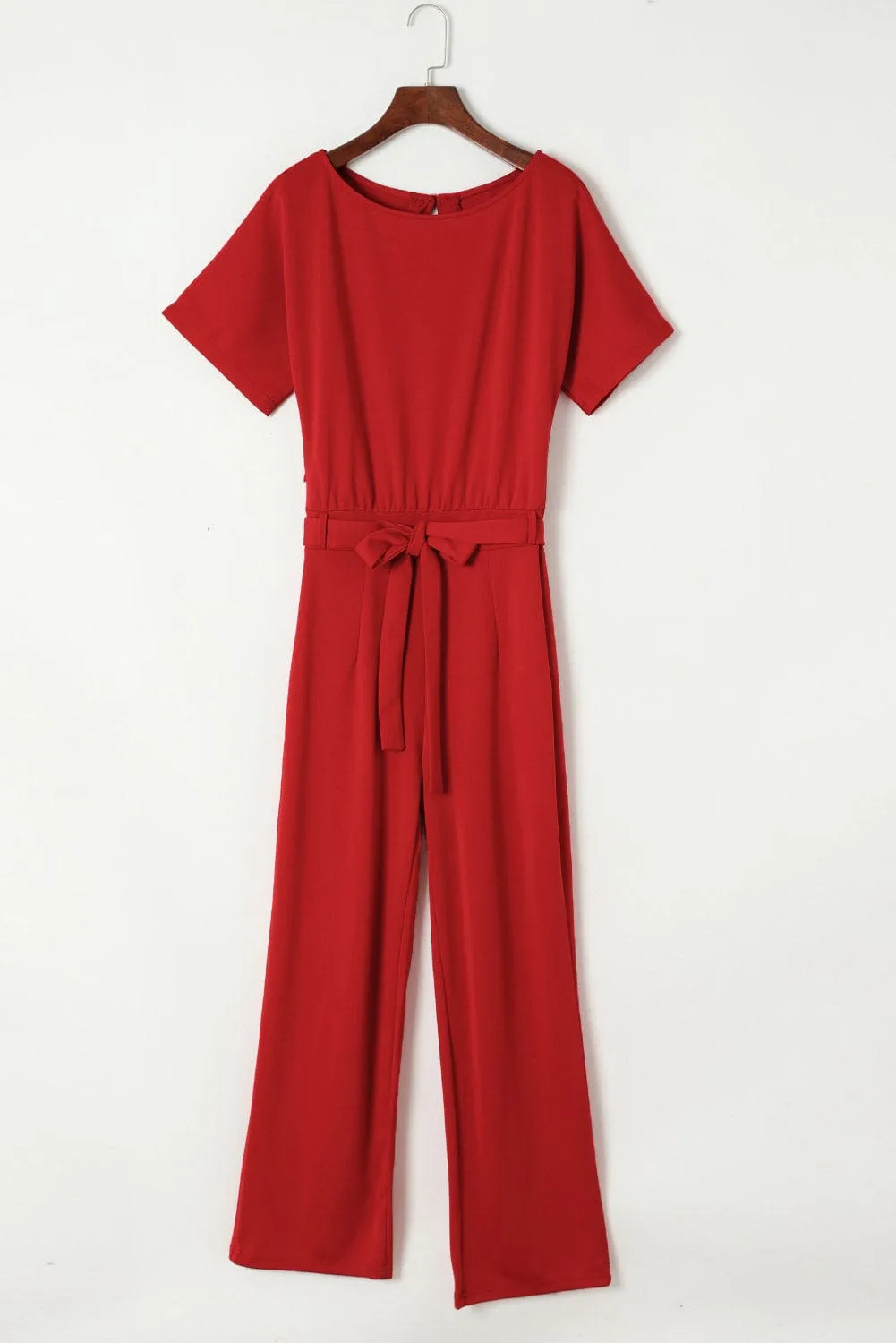 Burning Red Belted Wide-Leg Jumpsuit