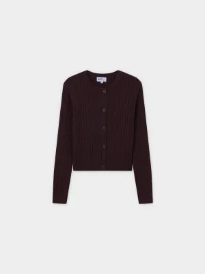 Cable Knit Crew Cardigan-Brown