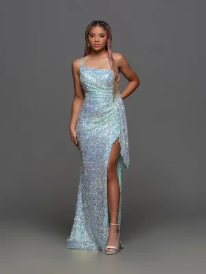 Candice Wang 72346 Size 6 Aqua Sequin One Shoulder High Slit Prom Dress Draped Open Back Formal Gown