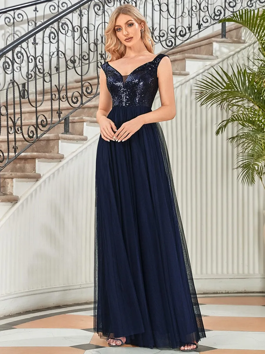 Cap Sleeve Sequin Bodice Maxi Dress