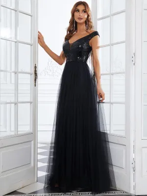 Cap Sleeve Sequin Bodice Maxi Dress