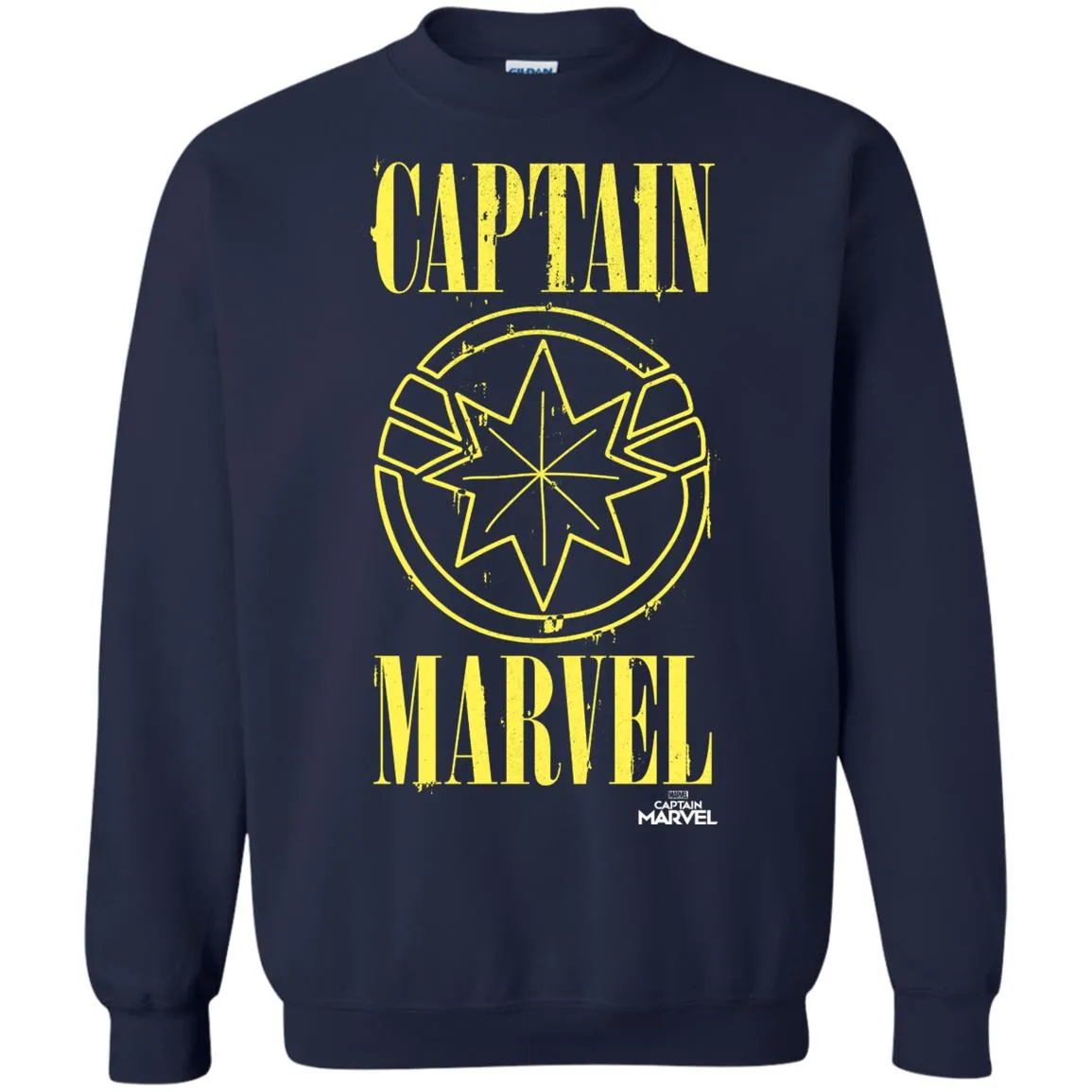 Captain Marvel Yellow Paint Drip Logo Crewneck Pullover Sweatshirt