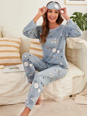 Cartoon Graphic Pajama Set