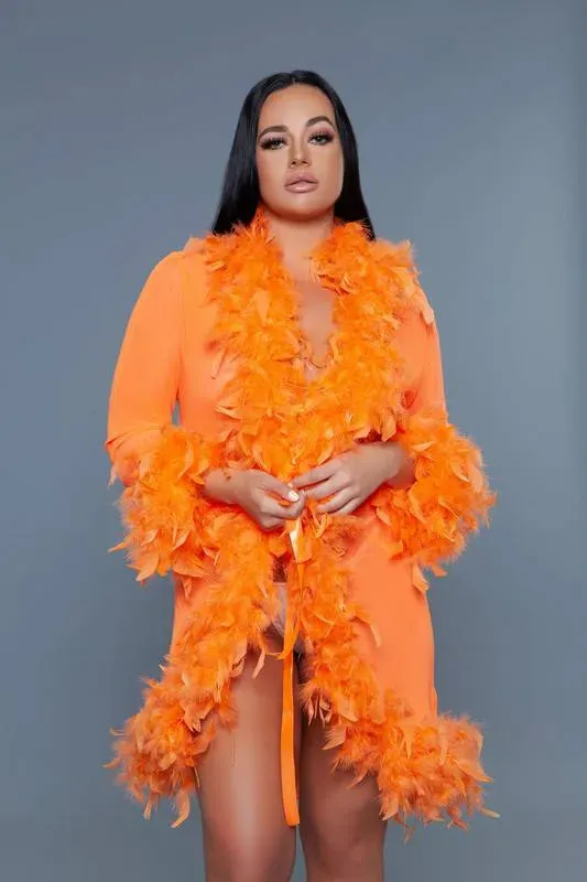 Chic Feather Trimmed Short Robe