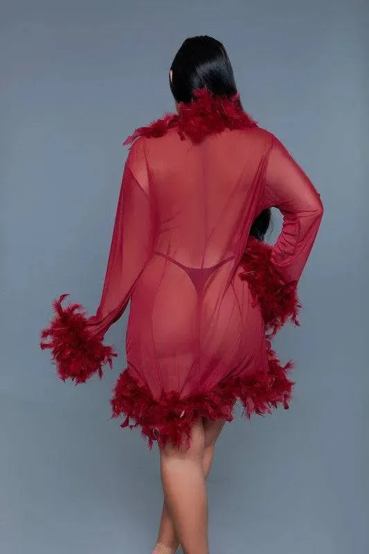 Chic Feather Trimmed Short Robe