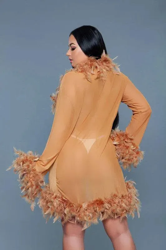 Chic Feather Trimmed Short Robe
