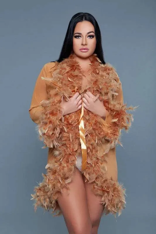 Chic Feather Trimmed Short Robe
