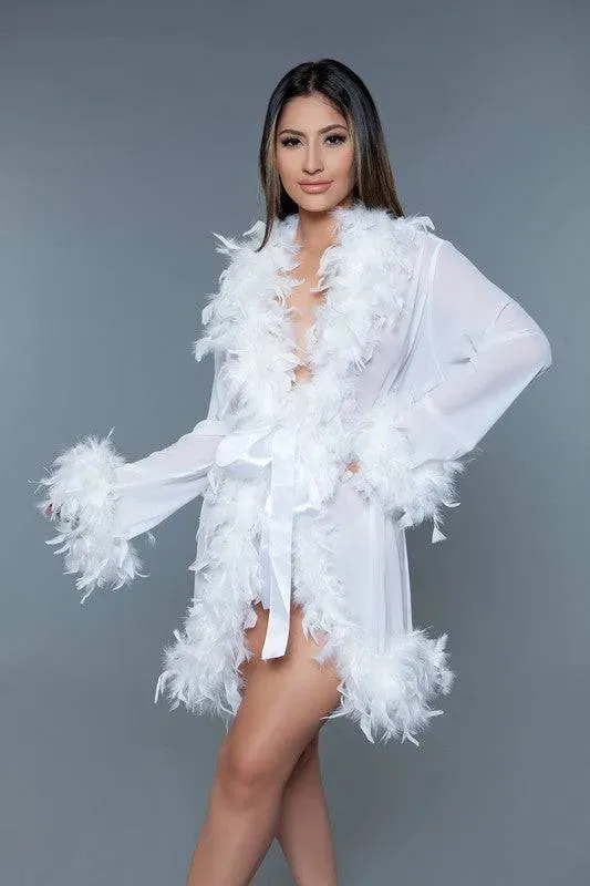 Chic Feather Trimmed Short Robe