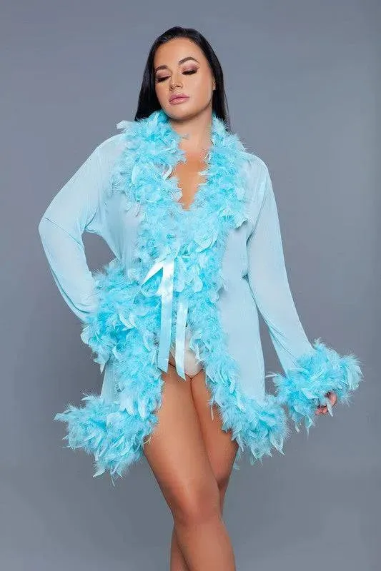 Chic Feather Trimmed Short Robe
