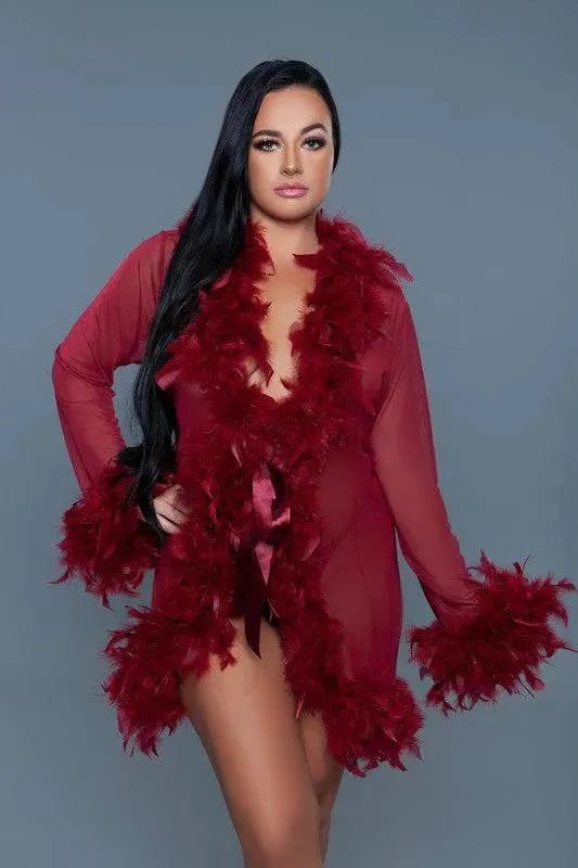 Chic Feather Trimmed Short Robe