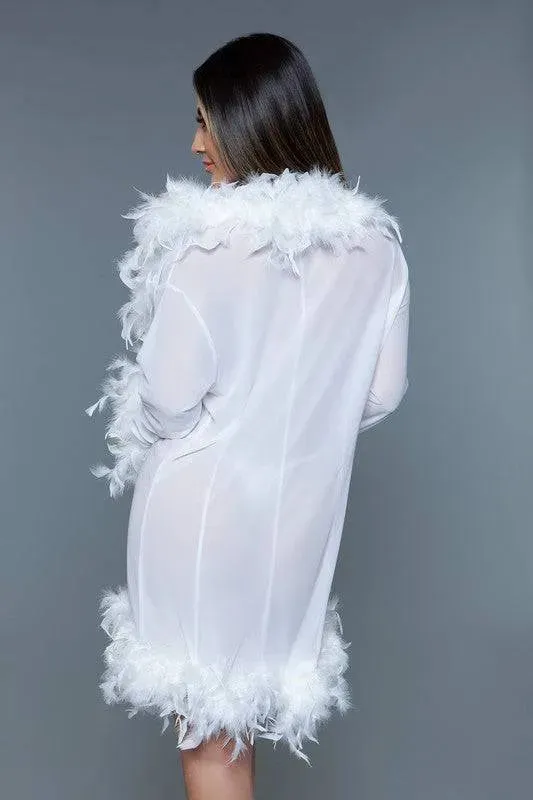 Chic Feather Trimmed Short Robe