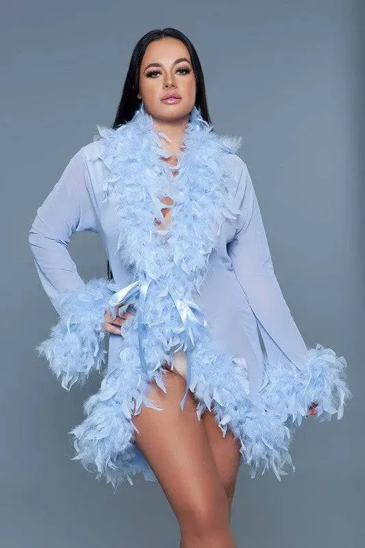 Chic Feather Trimmed Short Robe