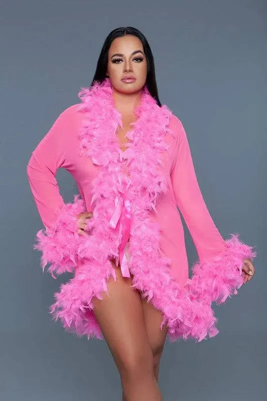 Chic Feather Trimmed Short Robe
