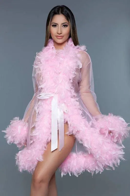 Chic Feather Trimmed Short Robe