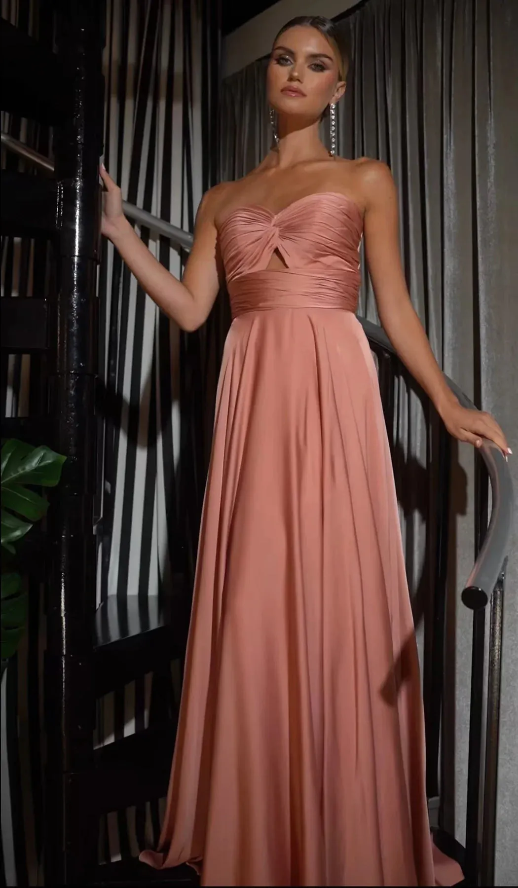 CINDERELLA DIVINE 7496 A-Line Satin Strapless Keyhole Dress