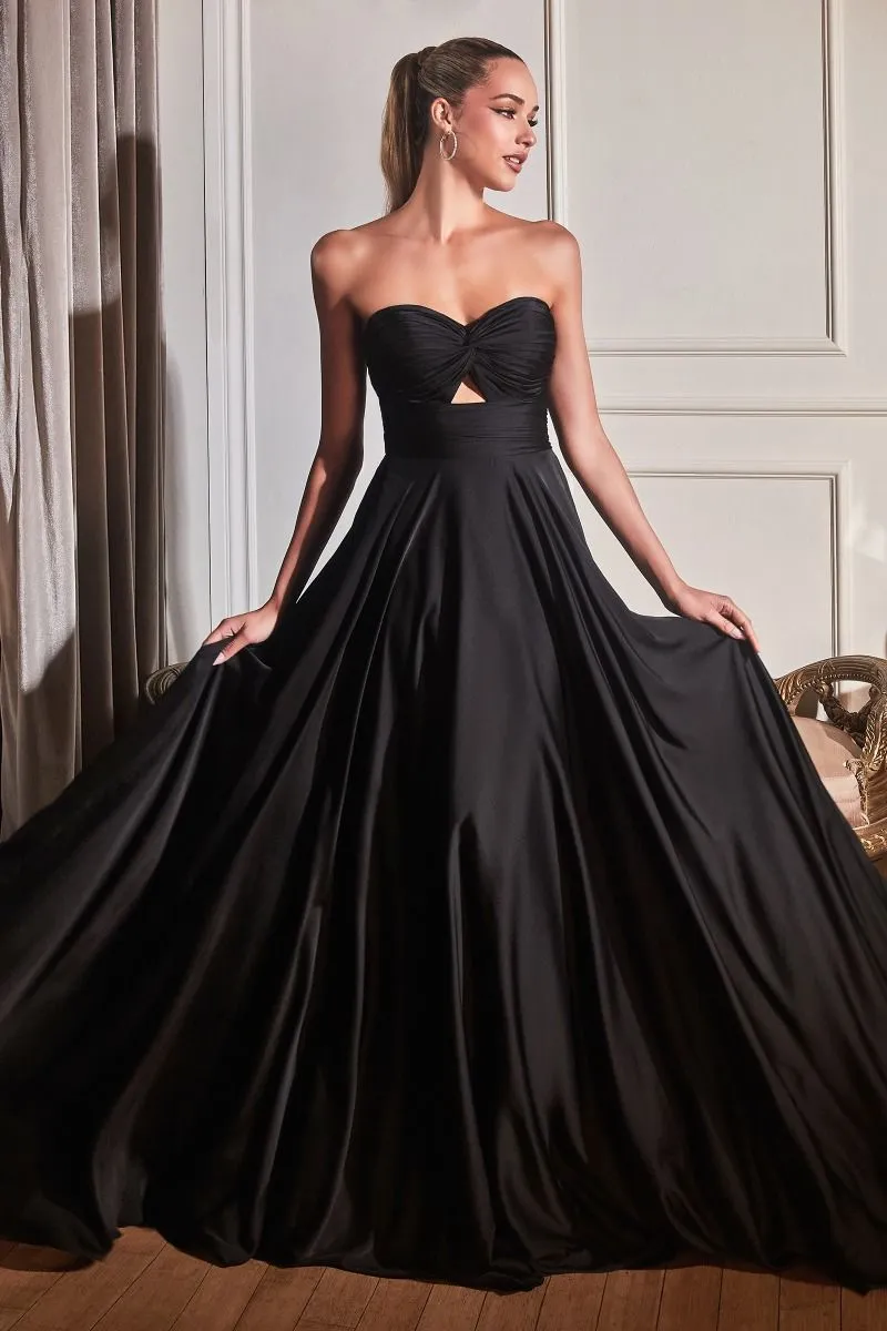 CINDERELLA DIVINE 7496 A-Line Satin Strapless Keyhole Dress