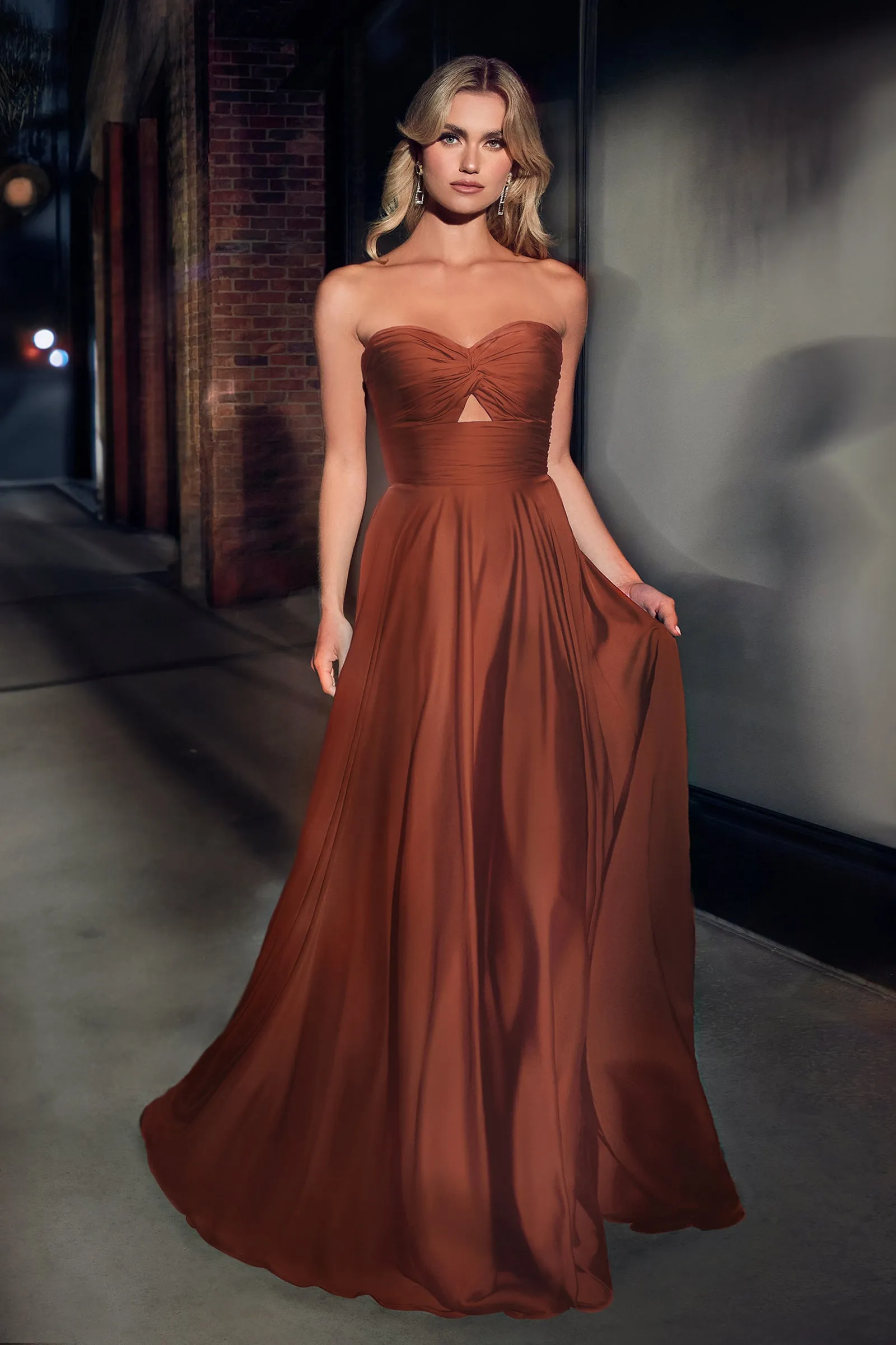 CINDERELLA DIVINE 7496 A-Line Satin Strapless Keyhole Dress