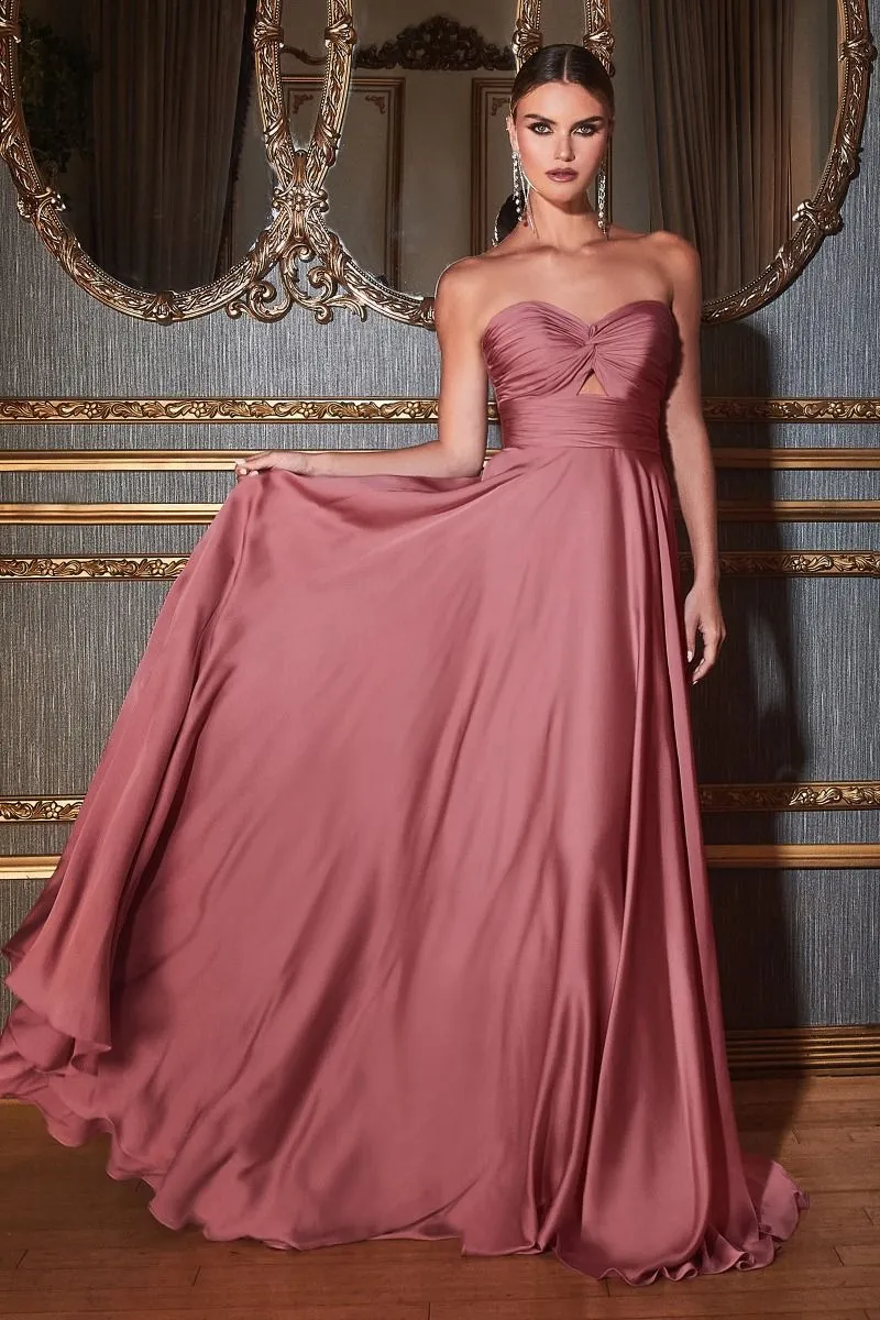 CINDERELLA DIVINE 7496 A-Line Satin Strapless Keyhole Dress