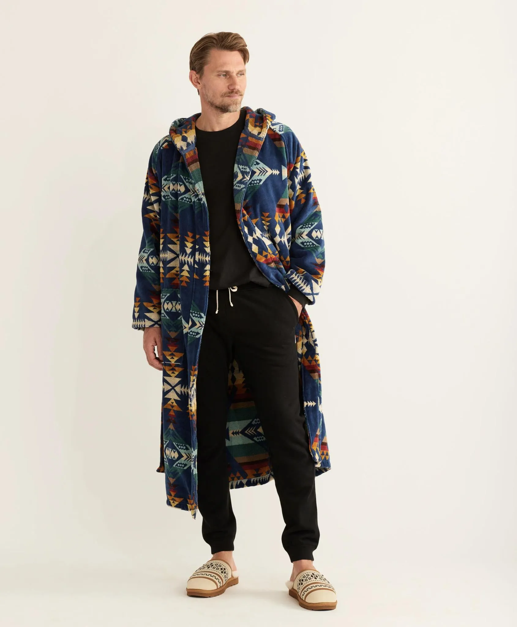 Cotton Terry Velour Robe - Navy Diamond Peak