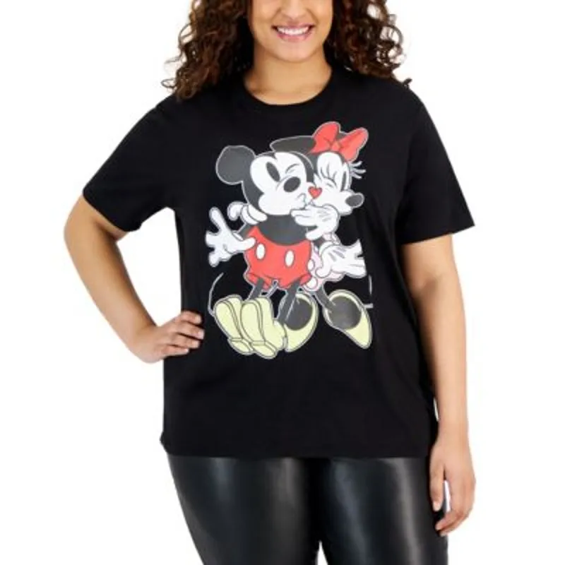 Disney Juniors Trendy Plus Size Mickey & Minnie Tee Shirt, Black & Red, Size 3X