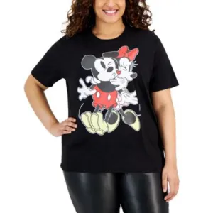 Disney Juniors Trendy Plus Size Mickey & Minnie Tee Shirt, Black & Red, Size 3X