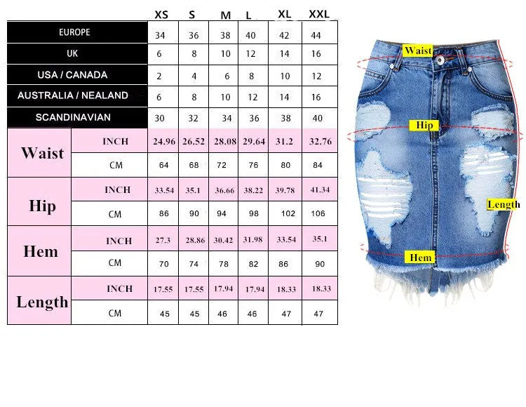 European and American women's high waist slim hole ladies denim bag hip skirt - Women's Bottom