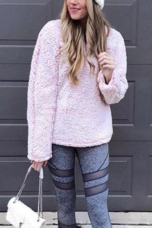 Faux Fur Shearling Sherpa Fleece Pullover Sweatshirt