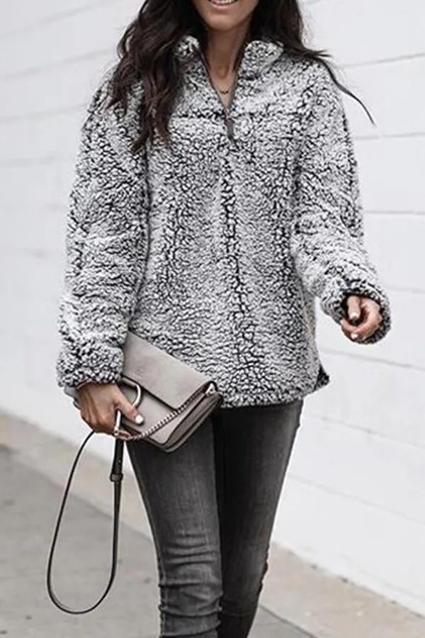 Faux Fur Shearling Sherpa Fleece Pullover Sweatshirt