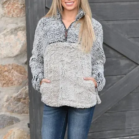 Faux Fur Shearling Sherpa Fleece Pullover Sweatshirt