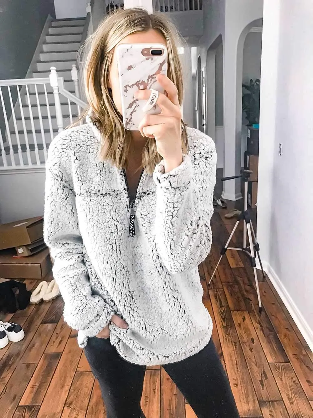 Faux Fur Shearling Sherpa Fleece Pullover Sweatshirt