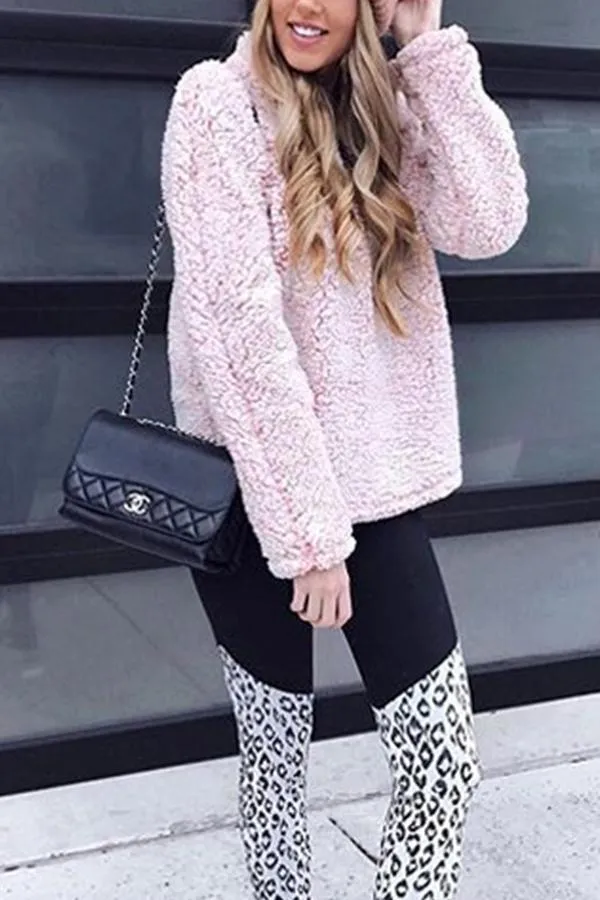 Faux Fur Shearling Sherpa Fleece Pullover Sweatshirt