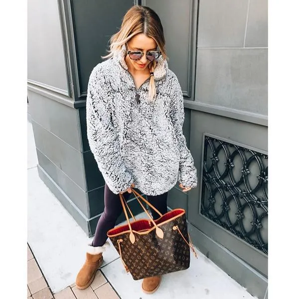 Faux Fur Shearling Sherpa Fleece Pullover Sweatshirt