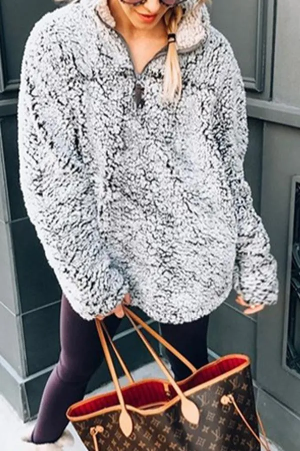 Faux Fur Shearling Sherpa Fleece Pullover Sweatshirt