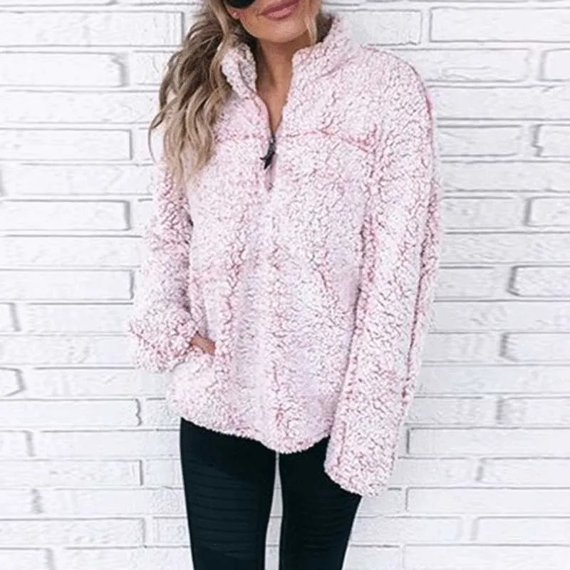 Faux Fur Shearling Sherpa Fleece Pullover Sweatshirt