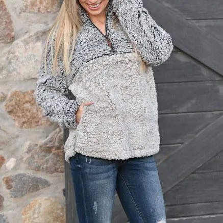 Faux Fur Shearling Sherpa Fleece Pullover Sweatshirt