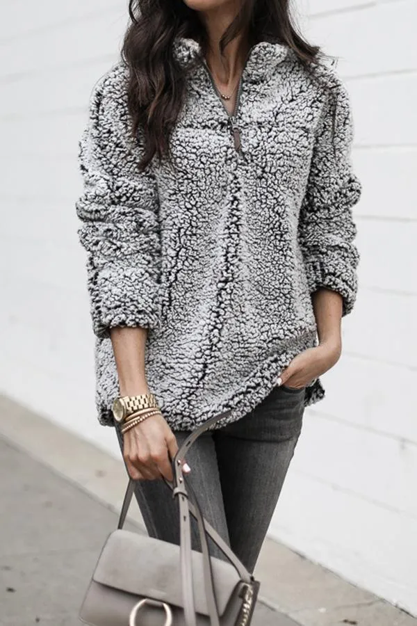 Faux Fur Shearling Sherpa Fleece Pullover Sweatshirt