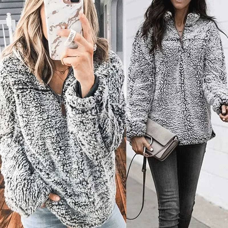 Faux Fur Shearling Sherpa Fleece Pullover Sweatshirt
