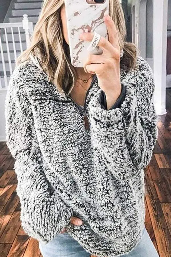 Faux Fur Shearling Sherpa Fleece Pullover Sweatshirt